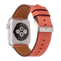 Genuine leather watch strap with a folding buckle, shown in one of six available colours.