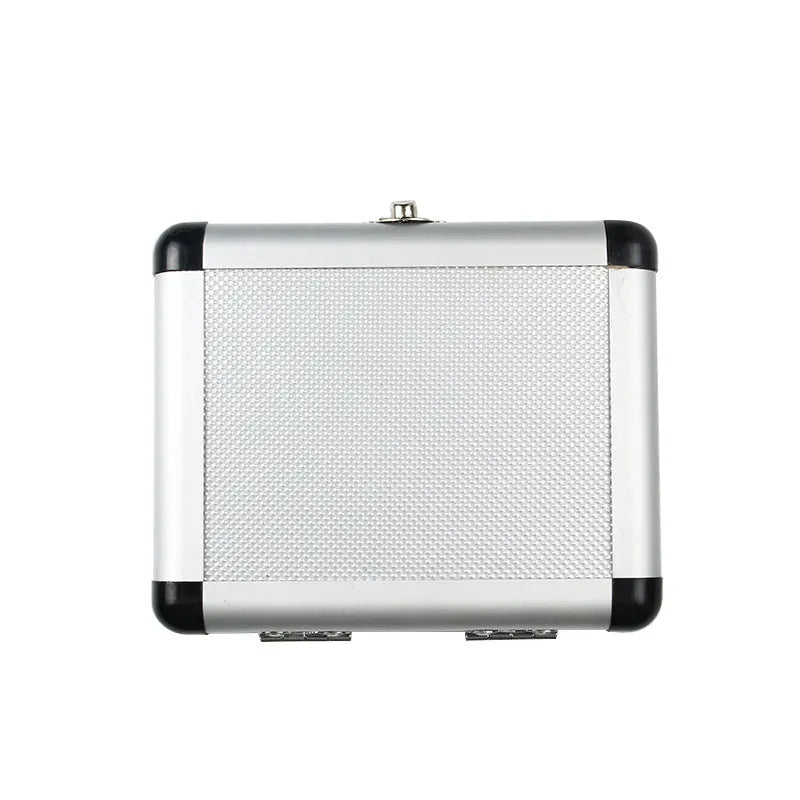 Gold aluminium alloy toolbox showing steel plate opening mechanism, scale indicating 58-80 mm length.