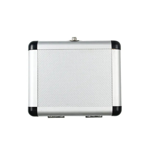 Gold aluminium tool box case with a steel opening plate, showing scale next to a ruler.