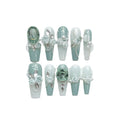 Camellia gradient nail art armour with diamond chains and bow butterfly design in sizes XS S M L