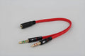 3.5mm audio converter cable connecting a double-line computer headset to a mobile phone, 19cm length, black colour