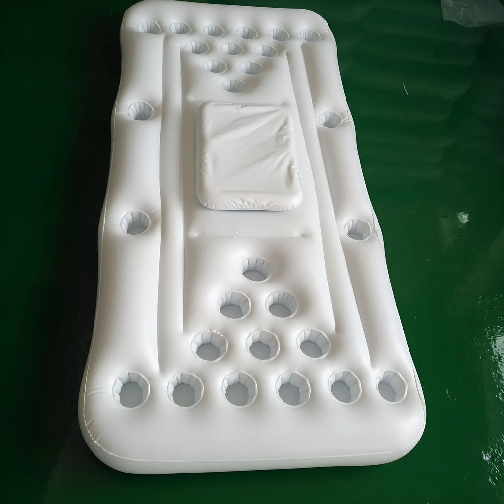 Inflatable beer pong buoy floating mattress, 180 cm PVC pool game with 24 or 28 cup holes