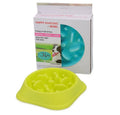 Anti-choke plastic dog bowl in blue, raised interior design, 20cm size for healthy slow feeding