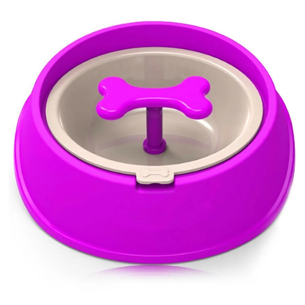 Small plastic slow feeder dog bowl in blue measuring 201x190x69mm