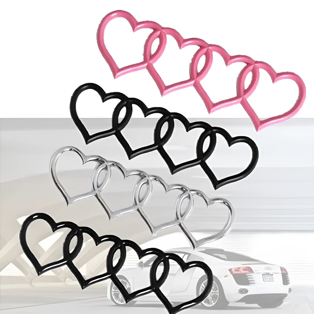 Love series modified heart-shaped body sticker with four ring tail in electroplated silver, 22 cm length