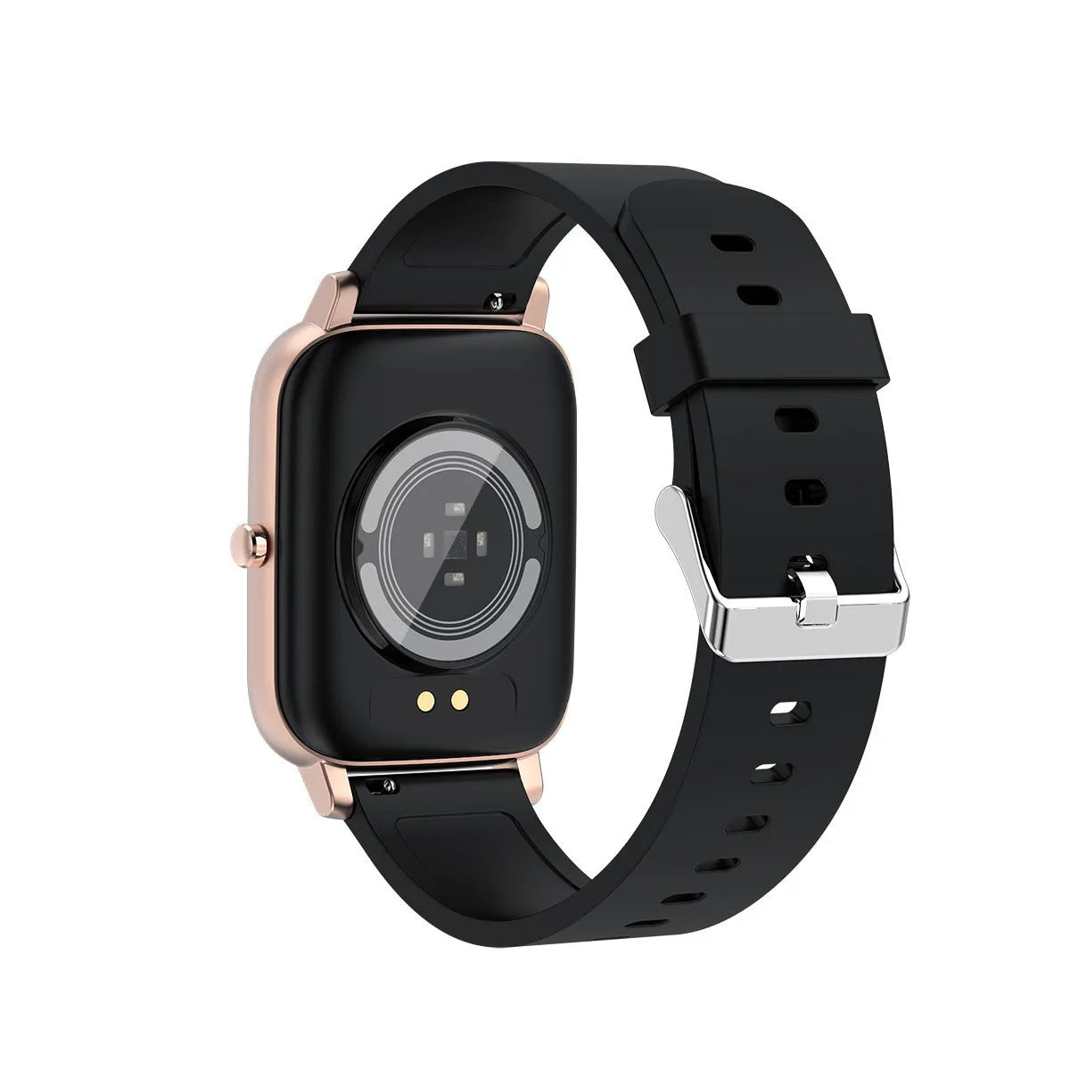 H80 black smart watch on wrist showing heart rate graph on its 1.69-inch spherical tempered glass screen.