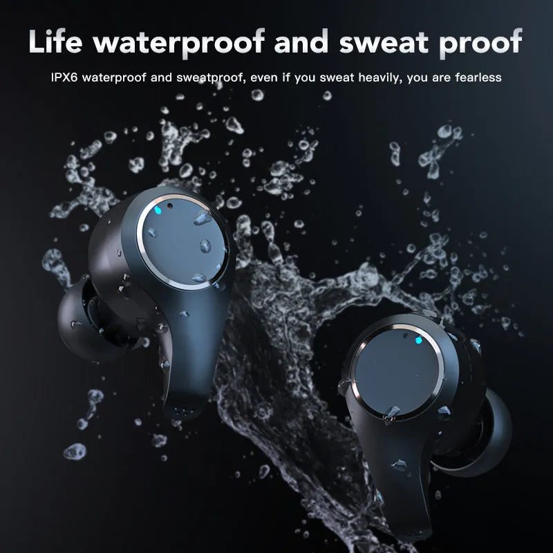 Black and white ANC active noise cancelling Bluetooth earbuds with charging case