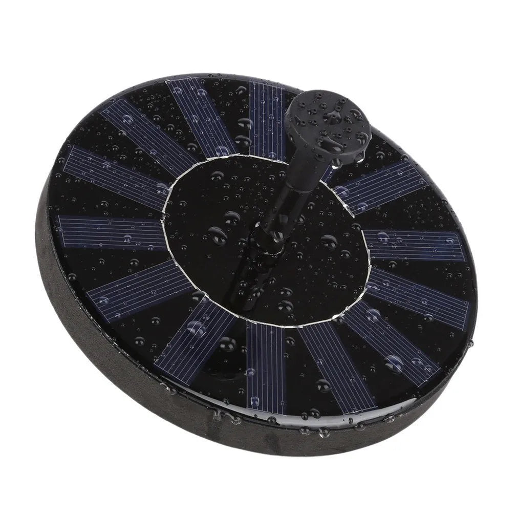 Round 16cm solar fountain pump for outdoor bird baths and garden ponds.