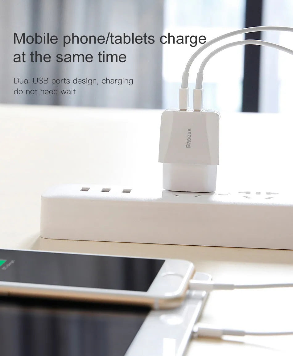 Baseus mini dual USB charger with EU plug for iPhone and Samsung phones