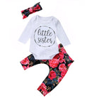 Girls autumn cotton milk silk three-piece suit with floral print and matching hair band, available in sizes 70-100cm