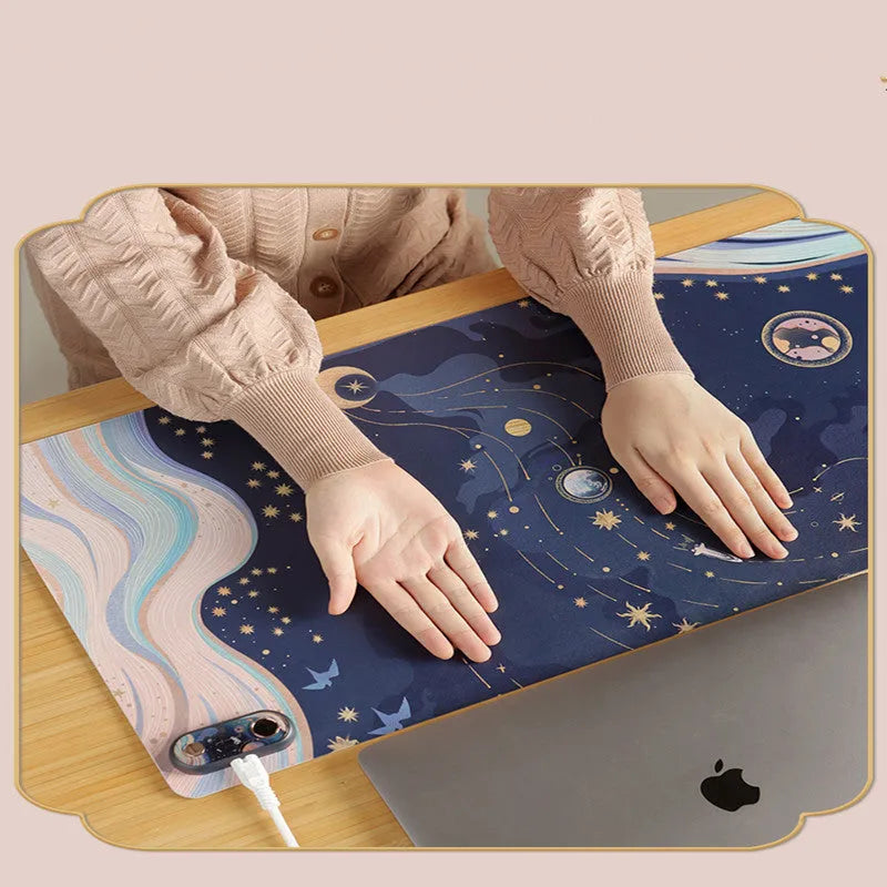 Electric desktop heating pad hand warmer with high grade PVC leather surface in idyllic style
