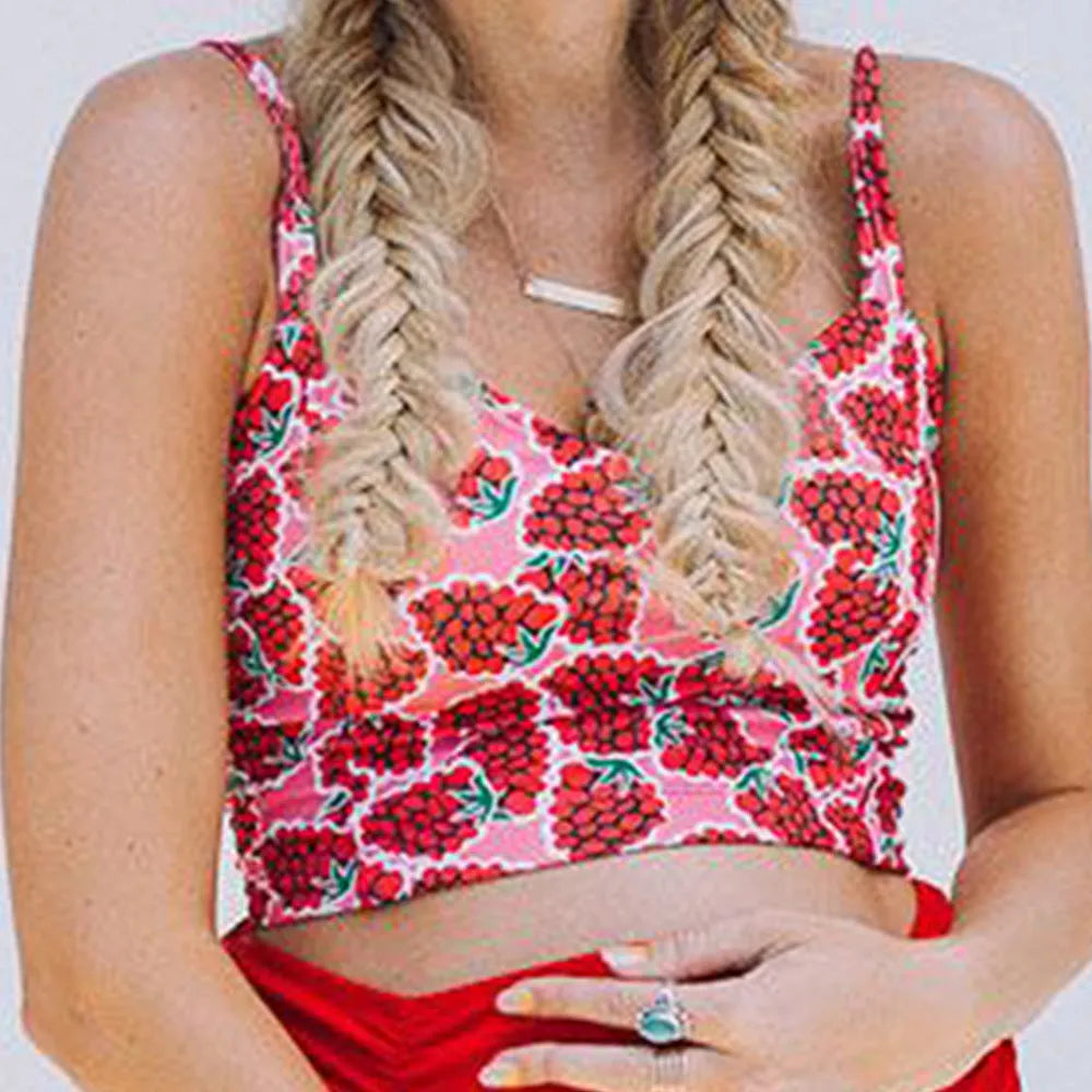 Red maternity high waist swimwear set with swim trunks for pregnant women in stretch fabric