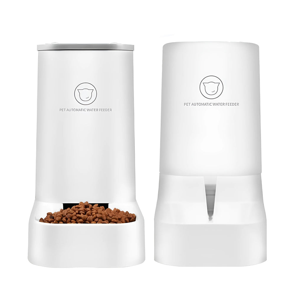 White large-capacity detachable pet automatic feeder and water fountain with 3.8L tank and food bowl