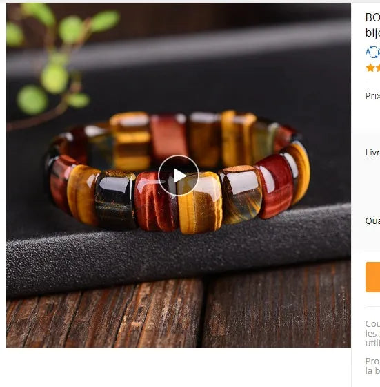 Natural tiger eye stone hand-woven bracelet red beads 14x10mm geometric ethnic style