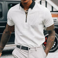 Pure white men's short sleeve polo shirt, loose fit, 100% polyester, sizes XS to 4XL