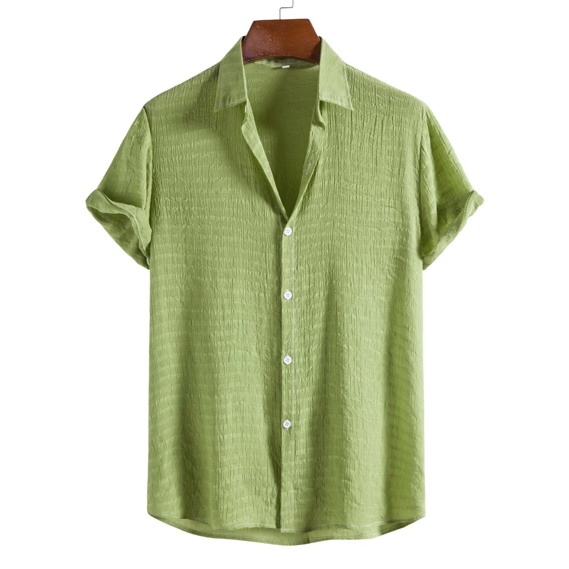 Men's solid colour dark cell short sleeve shirt in cotton-rayon blend, front view