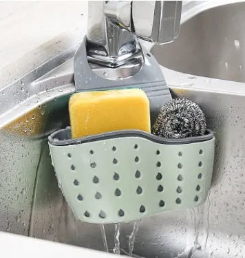 Rubber kitchen drain holder 22 x 13 x 0.5cm hook type rack for sponge, soap, and cleaning brush in beige green or pink