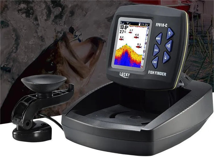 Wireless sonar fish finder with 3.5 inch colour display, 125Khz sonar, and bracket for outdoor fishing in muddy water