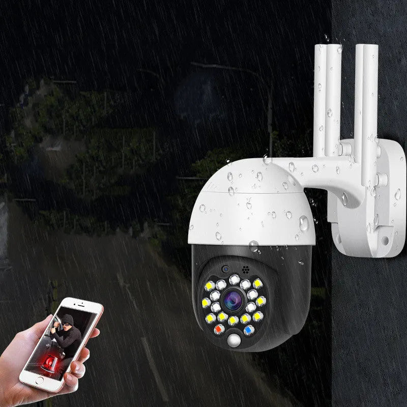 White plastic wireless waterproof dome surveillance camera for HD indoor and outdoor security monitoring.