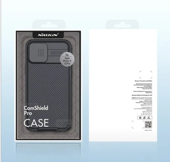 Black Mirror Series iPhone 12 phone case with sliding camera cover in black colour