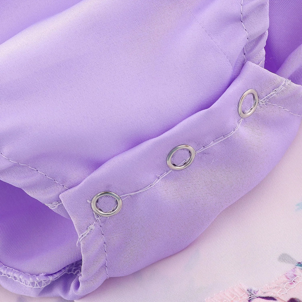 Girls Korean style sleeveless cotton summer princess dress in violet with flower print