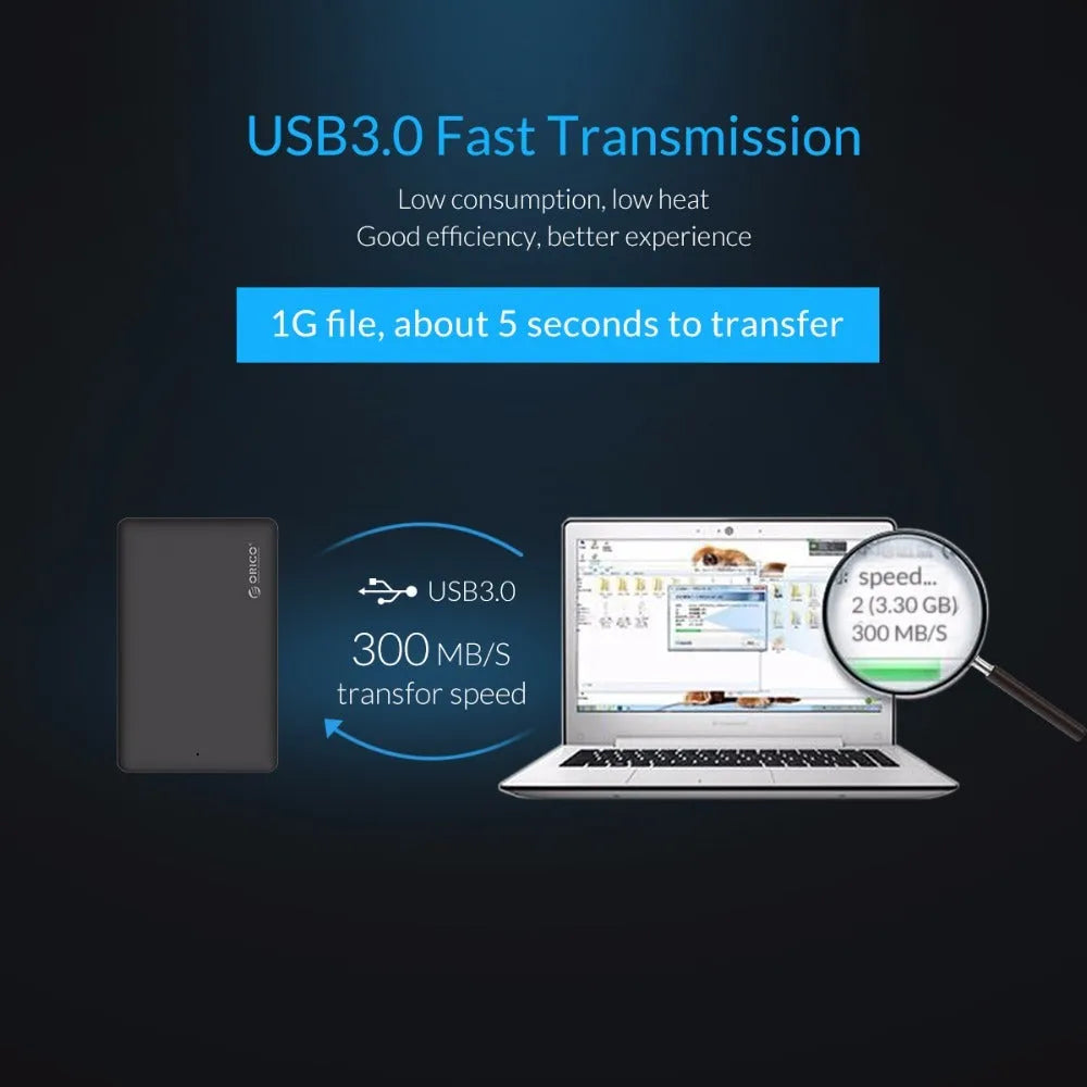 ORICO 2577U3 Black 2.5 inch SATA hard drive enclosure with USB 3.0 interface