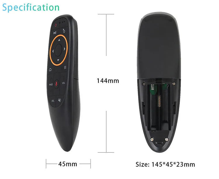 G10 G10S intelligent voice remote control with plastic shell and silicone buttons.