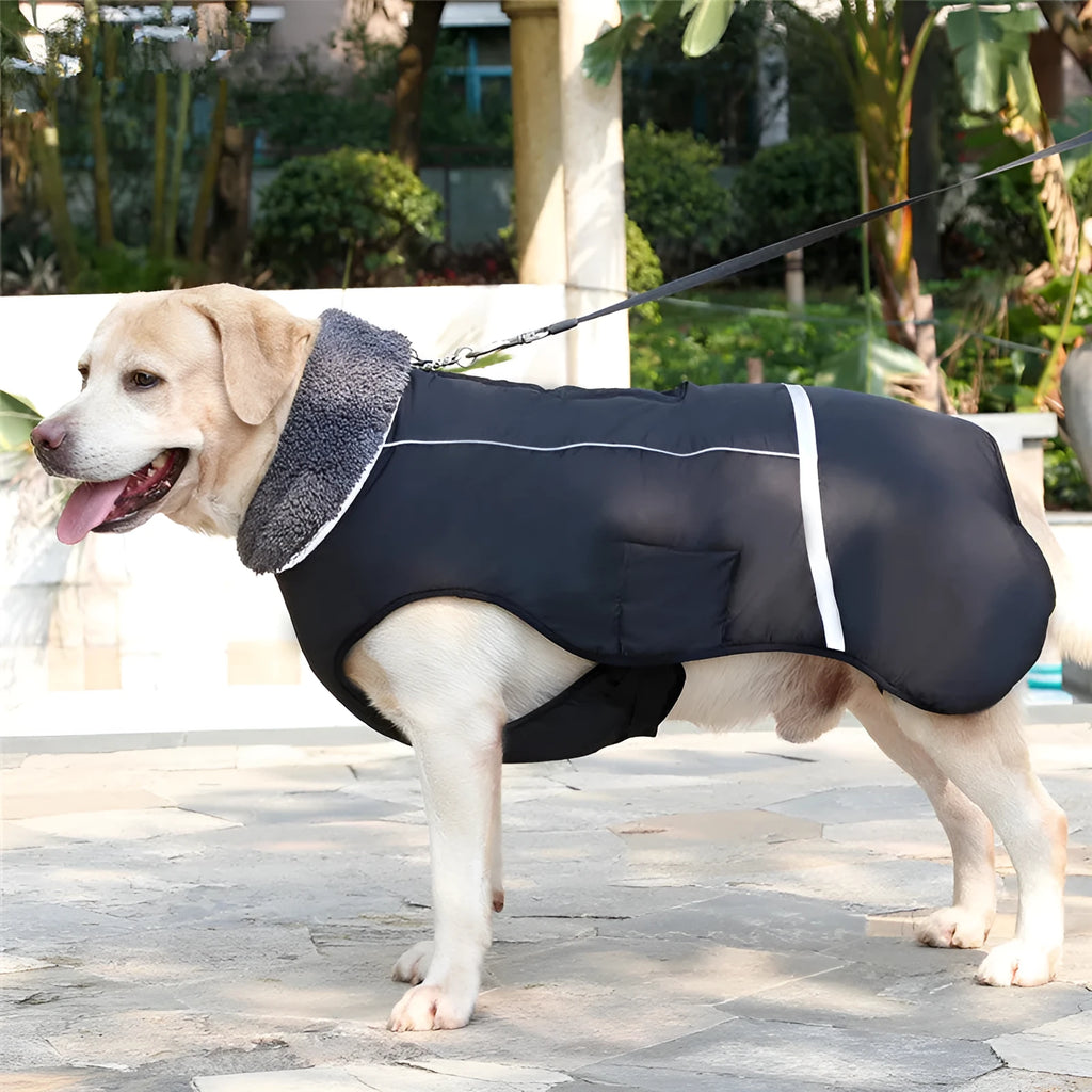 Thick warm dog vest with waterproof nylon, fleece lining, PP cotton filling, reflective and adjustable, black blue purple red