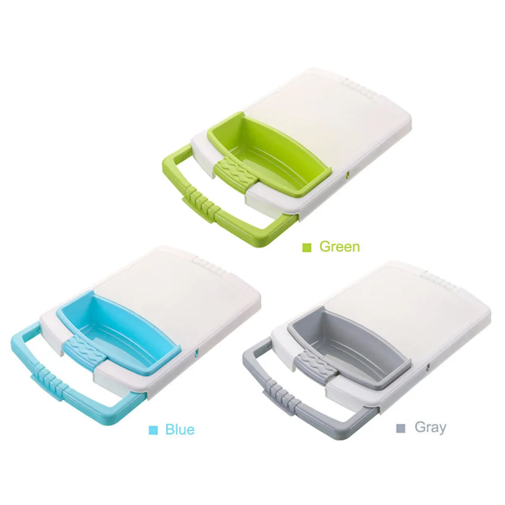 Green kitchen drain cutting board with hollow bottom design mounted on sink edge