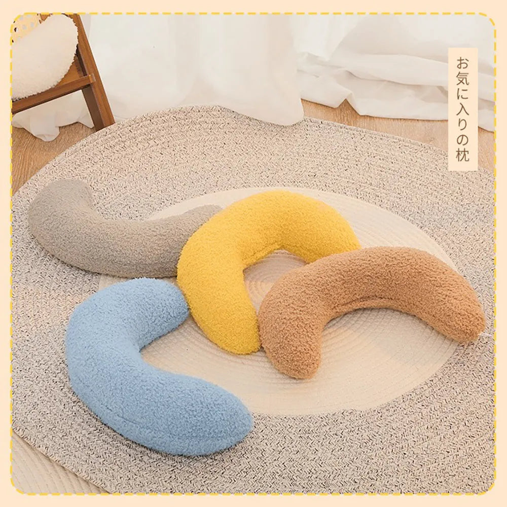 U-shaped blue cat pillow with adjustable neck collar for cervical support