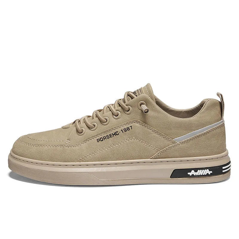Men's waterproof casual shoes in khaki colour with round toe and low-top design