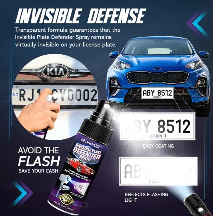 Invisible license plate spray clear coat 30ml PET bottle with label and spray nozzle on a white background