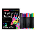 Set of 12 acrylic paint markers with chisel and bullet tips for art and craft projects.