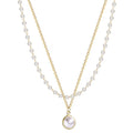 Double-layer pearl necklace with alloy chain and pearl pendant, inner chain 28.5cm, outer chain 40.0cm, extension chain 5.7cm