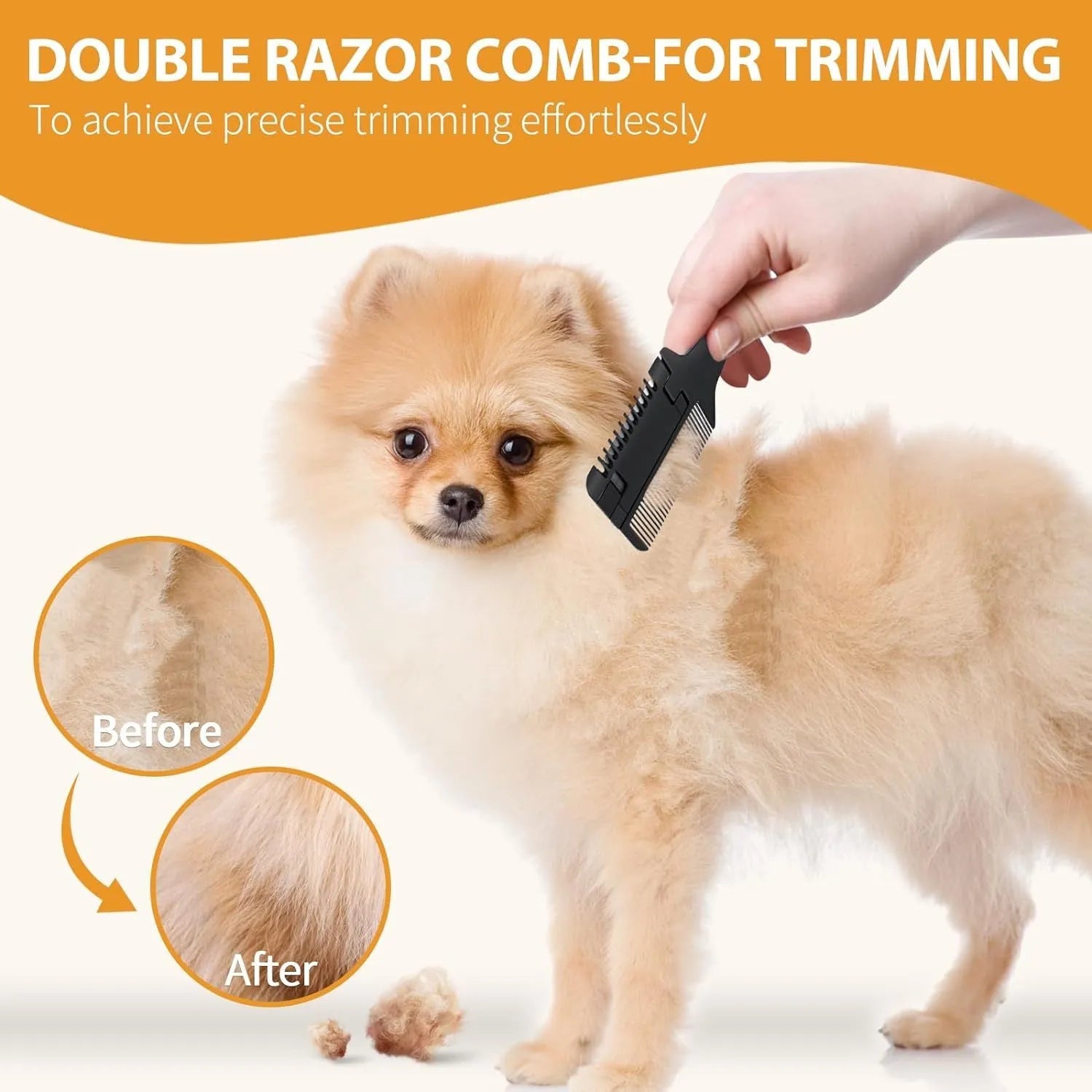 Pet razor comb grooming tool with comb teeth and integrated razor blade for dogs and cats
