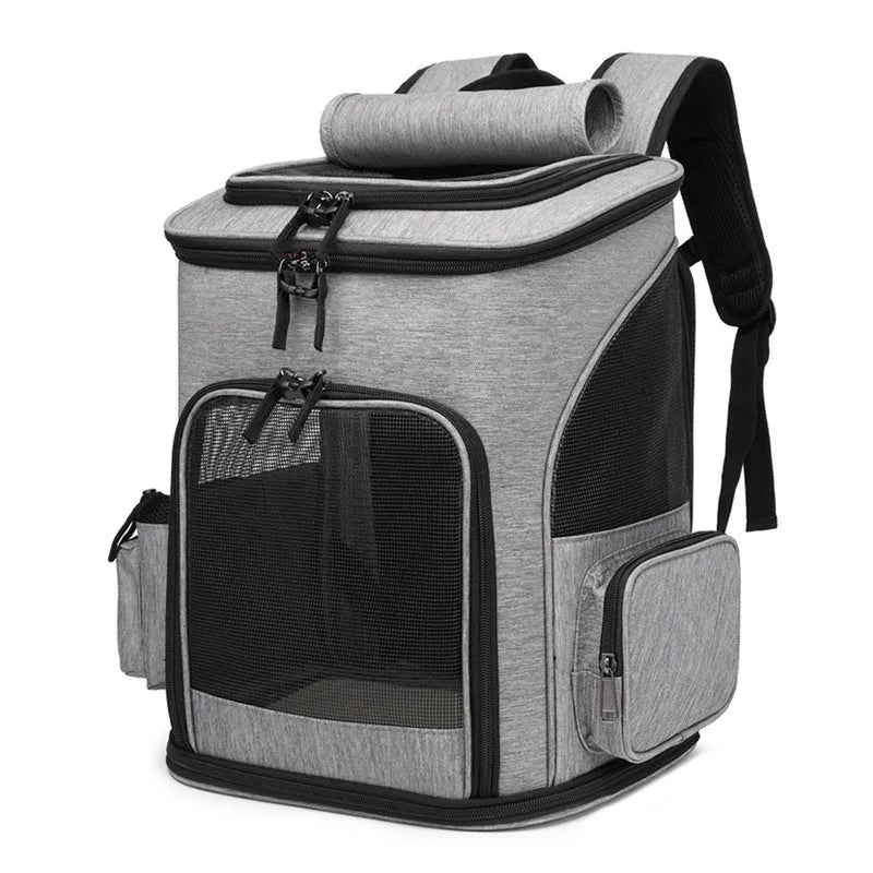 Extendable pet bag in Oxford material, solid colour gray, large 20-35L capacity for dogs and cats