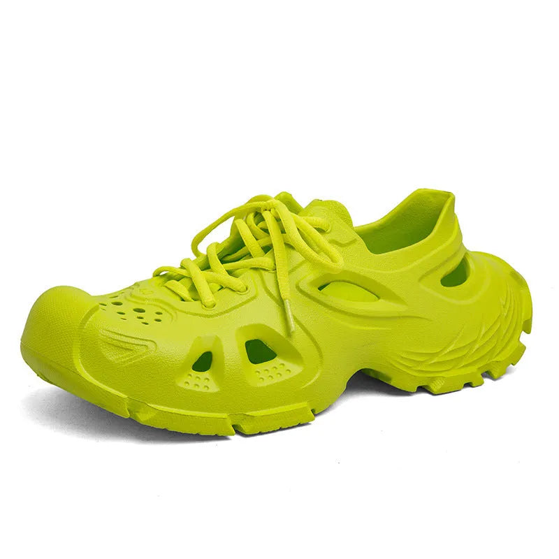 Men's black lace-up outdoor sports sandals with a non-slip EVA sole and round toe.