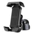 Black ABS plastic bicycle handlebar phone mount with knob adjustment for secure smartphone navigation during cycling