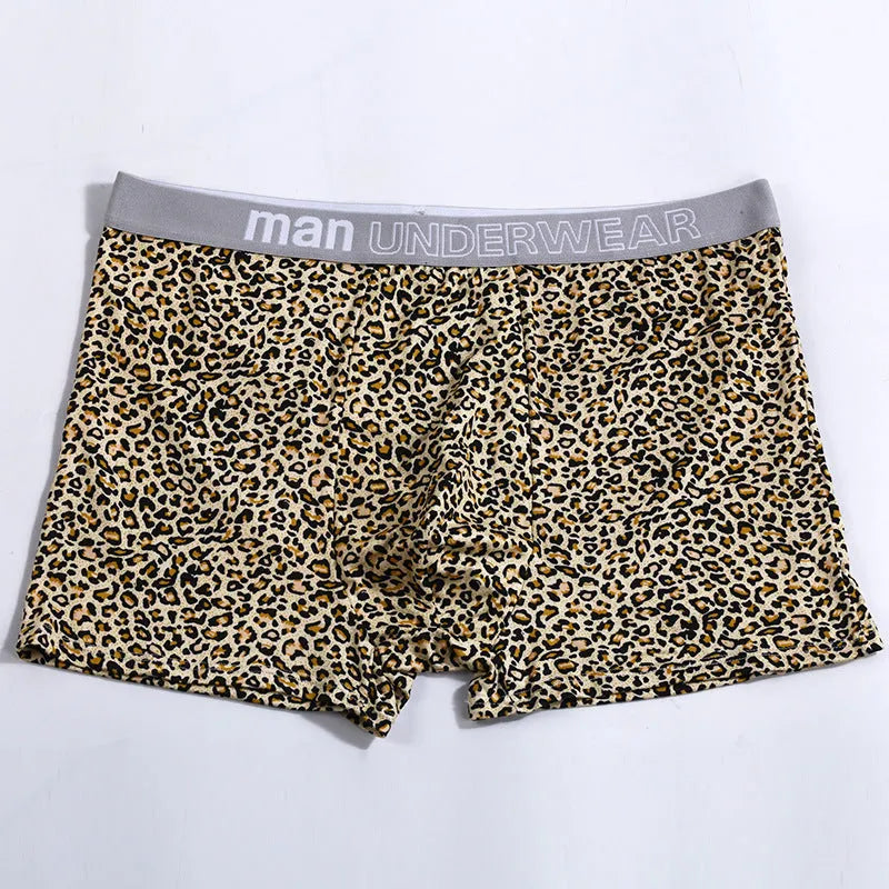 Men's leopard print boxer shorts in loose fit mid waist design