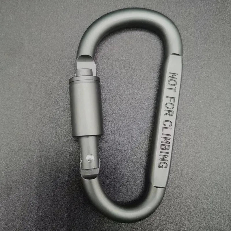An 8cm D-shaped aluminium locking carabiner shown in a bright silver colour.