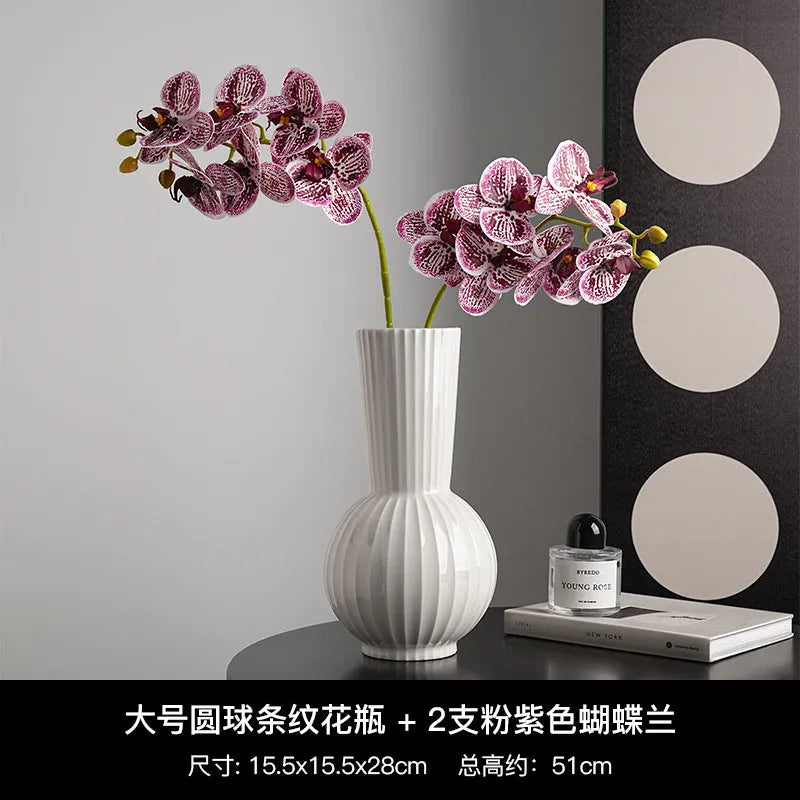 White striped ceramic ball vase American country style living room table decoration