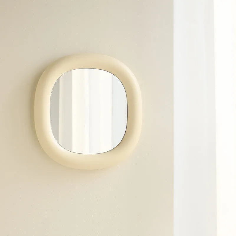 Desktop bubble mirror with high-definition aluminium lens in cream yellow colour, 322mm x 340.5mm, white backing