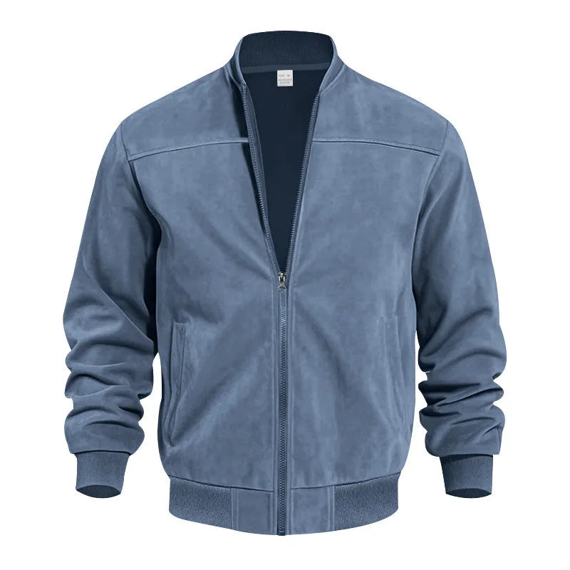 Men's plus size casual suede jacket in polyester with cotton lining and zipper closure