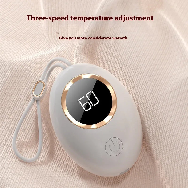 Compact hand warmer power bank with digital display in pink and other colour options.