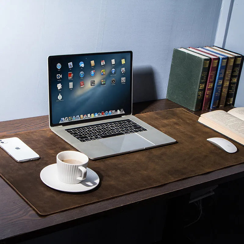 Extra large coffee mad horse skin non-slip desk pad 90cm x 45cm on desk