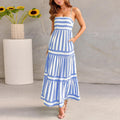 Women's striped backless summer dress with square neckline and side pockets in stretch fabric
