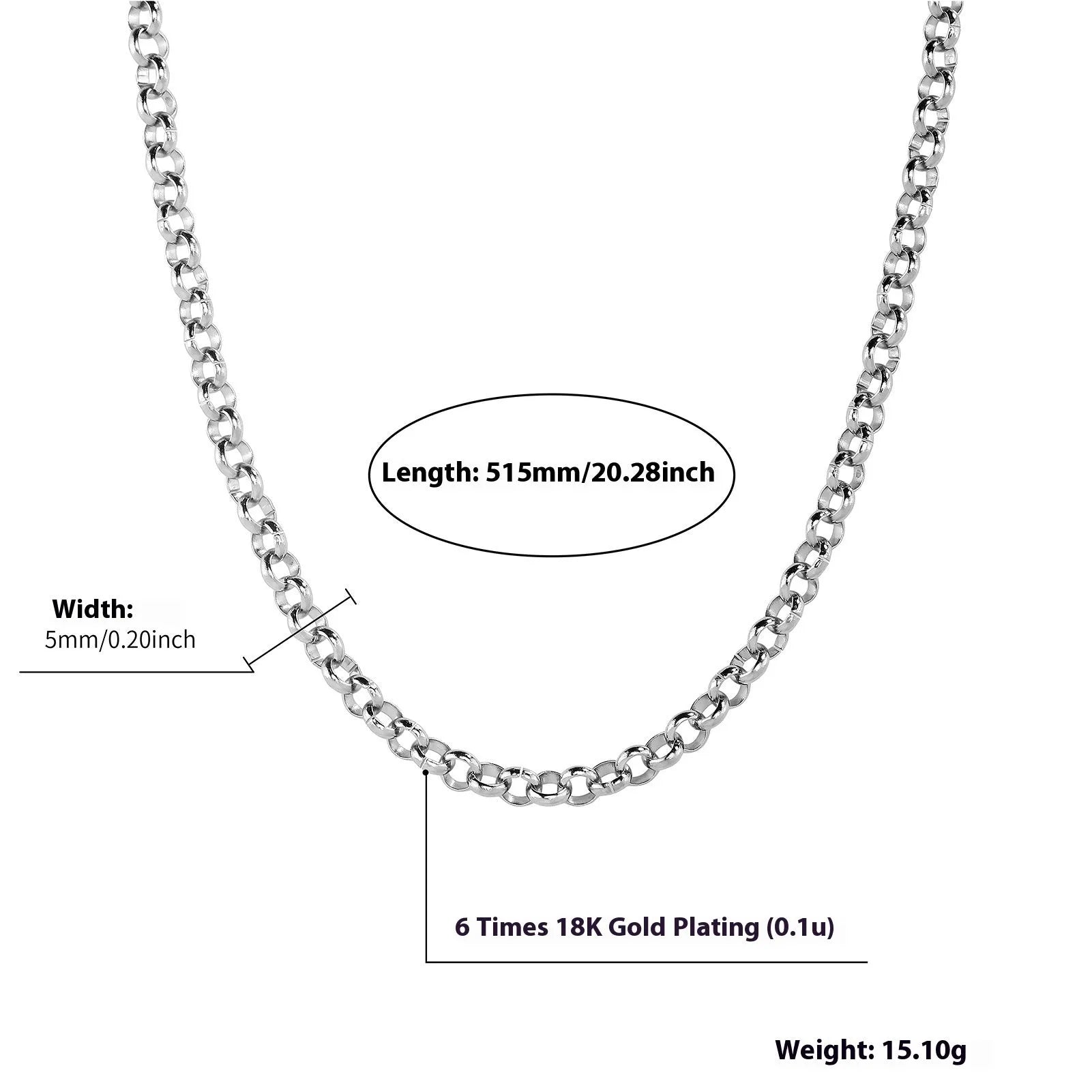 Silver stainless steel men's punk ring buckle necklace with O-ring chain and copper zircon pendant on display