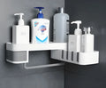 Retro European bathroom corner shelf with suction mount in white and grey colour option