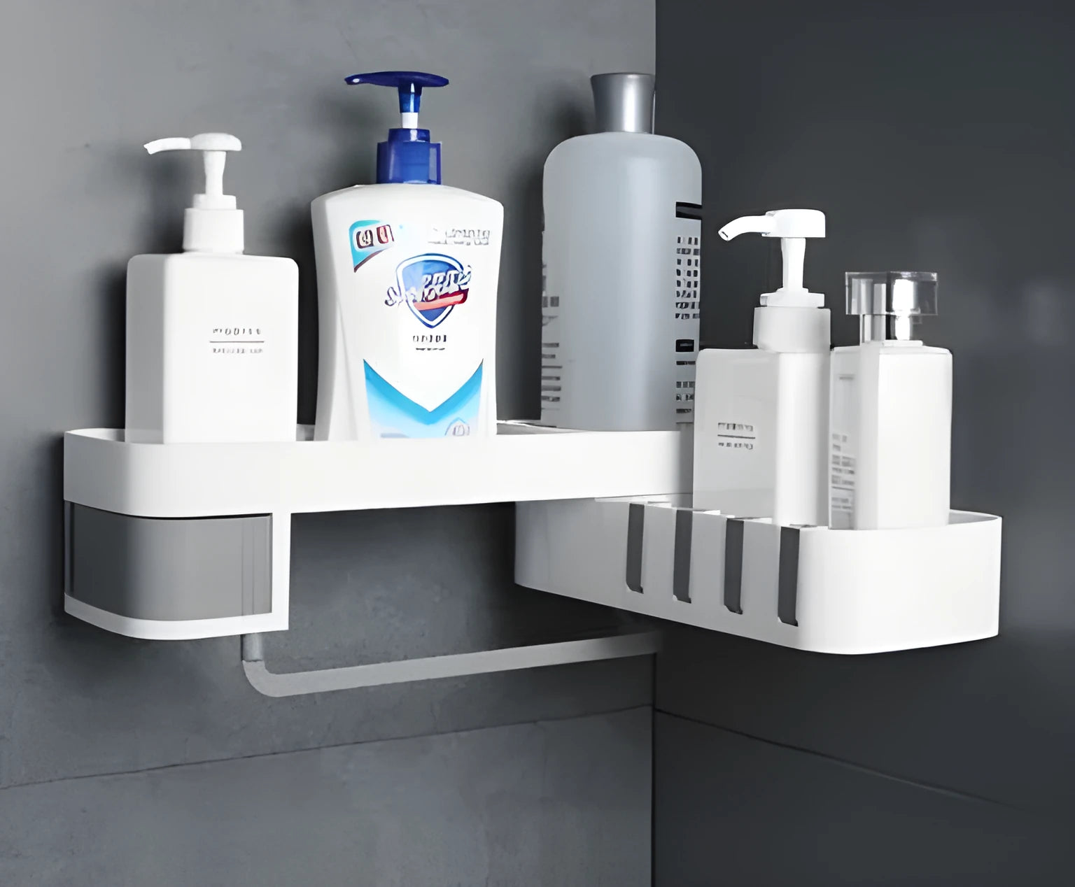 Retro European bathroom corner shelf with suction mount in white and grey colour option