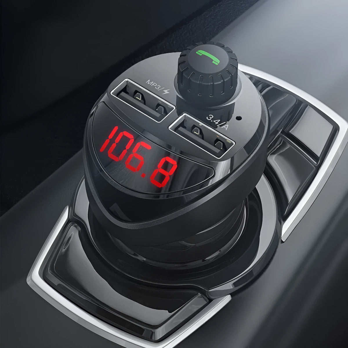 Bluetooth car charger MP3 player 24V USB output black colour in-car adapter